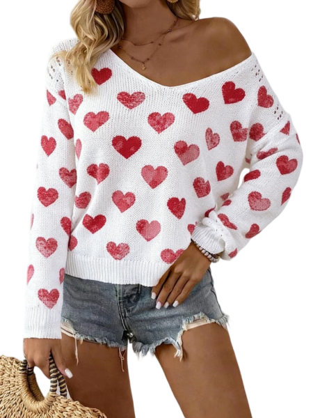 Long-Sleeve V-Neck Cutout Thin Knit Top (Women)