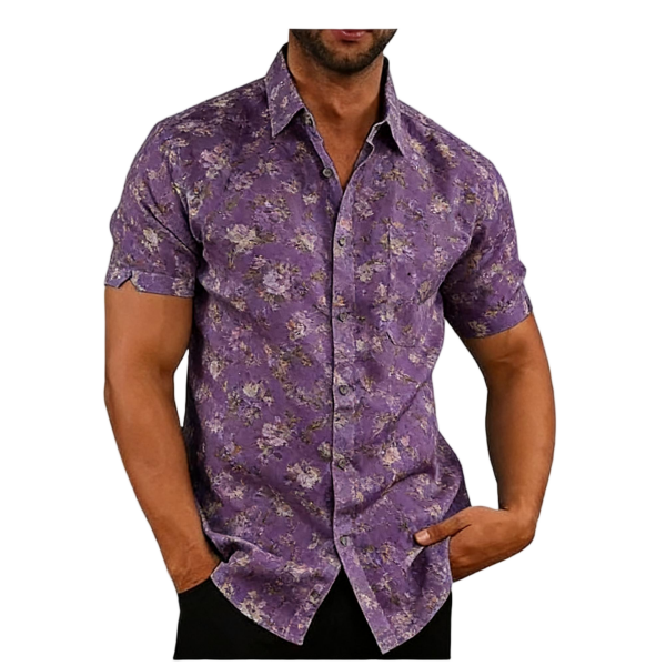 Men's Casual Linen Short-Sleeve Collared Shirt
