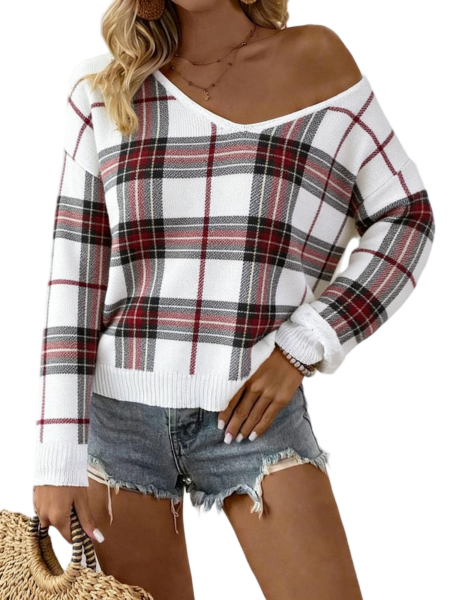 Loose Fit V-Neck Thin Knit Sweater (Women)