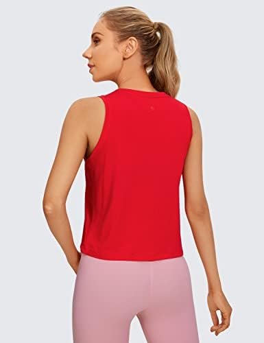 Cotton Cropped Tank Tops for Women Workout Crop Tops High Neck Sleeveless Athletic Gym Shirts