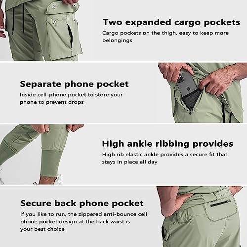 Men Cargo Jogger Lightweight Tapered Hiking Pants Sport Running Quick Dry Sweatpants for Training