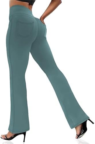 Women's Bootcut Leggings - Bootleg Yoga Pants Flare with 4 Pockets,Tummy Control High Waisted Casual Dress Pants