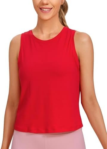 Cotton Cropped Tank Tops for Women Workout Crop Tops High Neck Sleeveless Athletic Gym Shirts