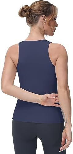 High Neck Workout Tank Tops Sports Bras for Women Full Coverage Tank with Built-in Shelf Bras Racerback Yoga Gym Shirt