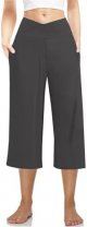3 Pack Womens Wide Leg Yoga Capris Crossover High Waist Casual Capri Pants Loose Soft Pajama Pockets Sweatpants