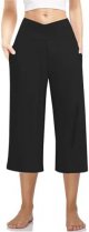 3 Pack Womens Wide Leg Yoga Capris Crossover High Waist Casual Capri Pants Loose Soft Pajama Pockets Sweatpants