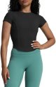 Women's Short Sleeve T-Shirts Support Workout Gym Yoga Curve Longline Crop Top