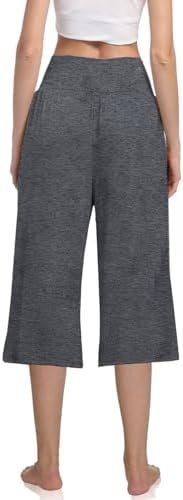 3 Pack Womens Wide Leg Yoga Capris Crossover High Waist Casual Capri Pants Loose Soft Pajama Pockets Sweatpants