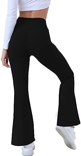 Women Flare Leggings with Side Pockets,Crossover Yoga Pants Bootleg High Waisted Stretchy Control Gym Workout Pants